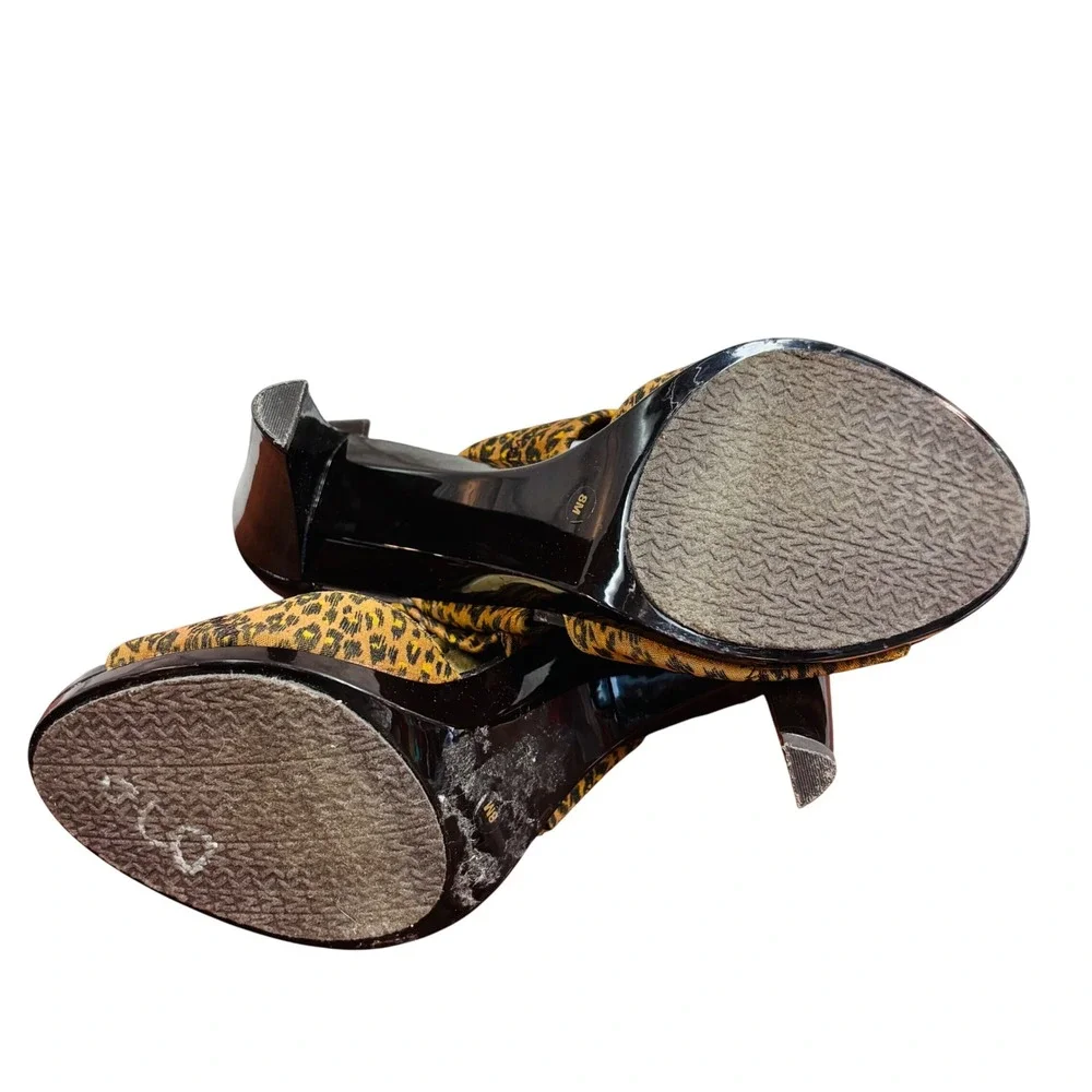 Michael Kors Womens Leopard Print Front Zip Stiletto Heels Brown Patent Size 8M
